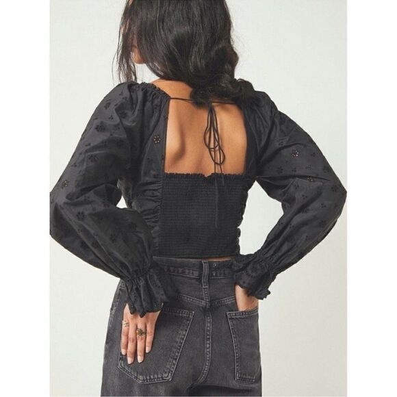 Free People Black Bella Eyelet Top. Size Medium. NWT - Picture 3 of 13